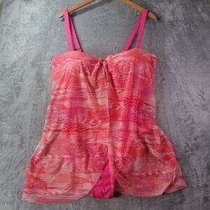 Lauren Ralph Lauren 20W Calypso Ikat Sheer Flyaway Coral Pink 1 pc Swimsuit Vibe